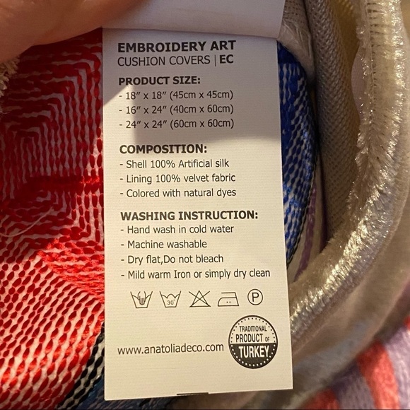 NWOT~BY HAND Embroidery Art Unique Colorful Cushion Covers 17 1/2”x18” - Picture 6 of 6